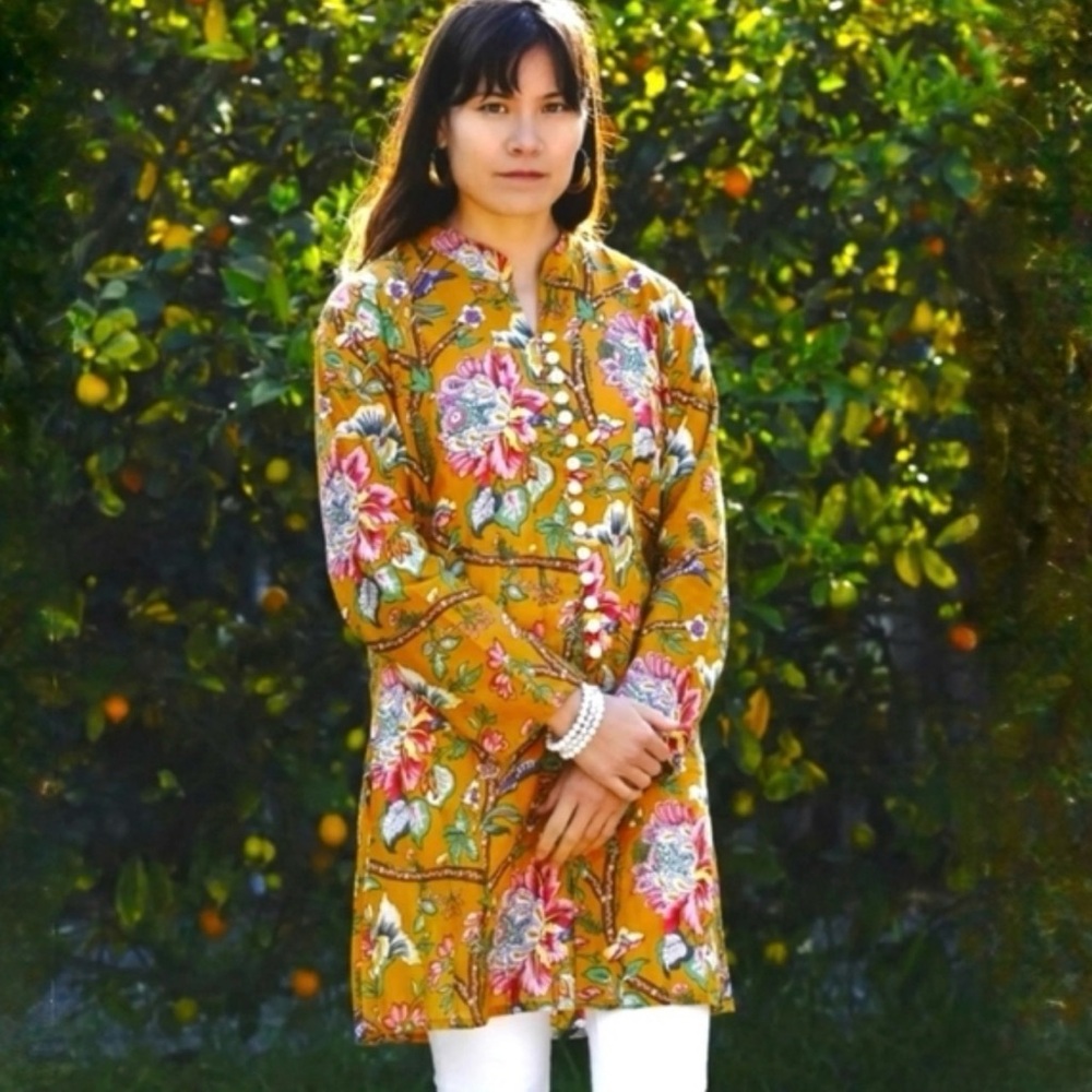 Dolma Dolma - Sujana Zahara Tunic Floral Yellow Women's Top NWT $98